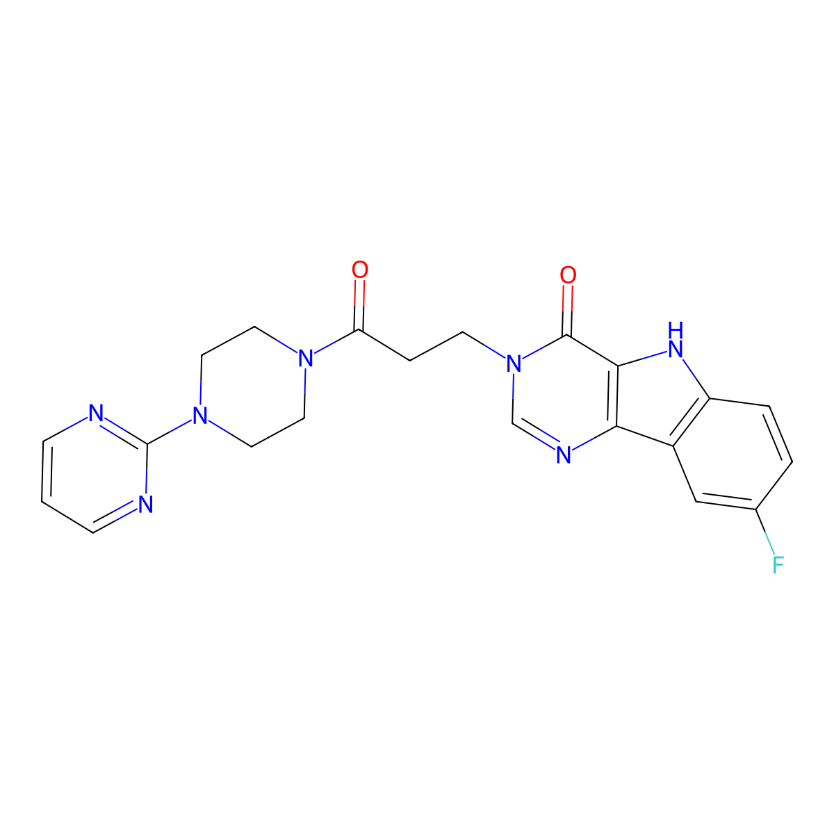8-fluoro-3-(3-oxo-3-(4-(pyrimidin-2-yl)piperazin-1-yl)propyl)-3H-pyrimido[5,4-b]indol-4(5H)-one molecular structure, CAS 1105248-02-9