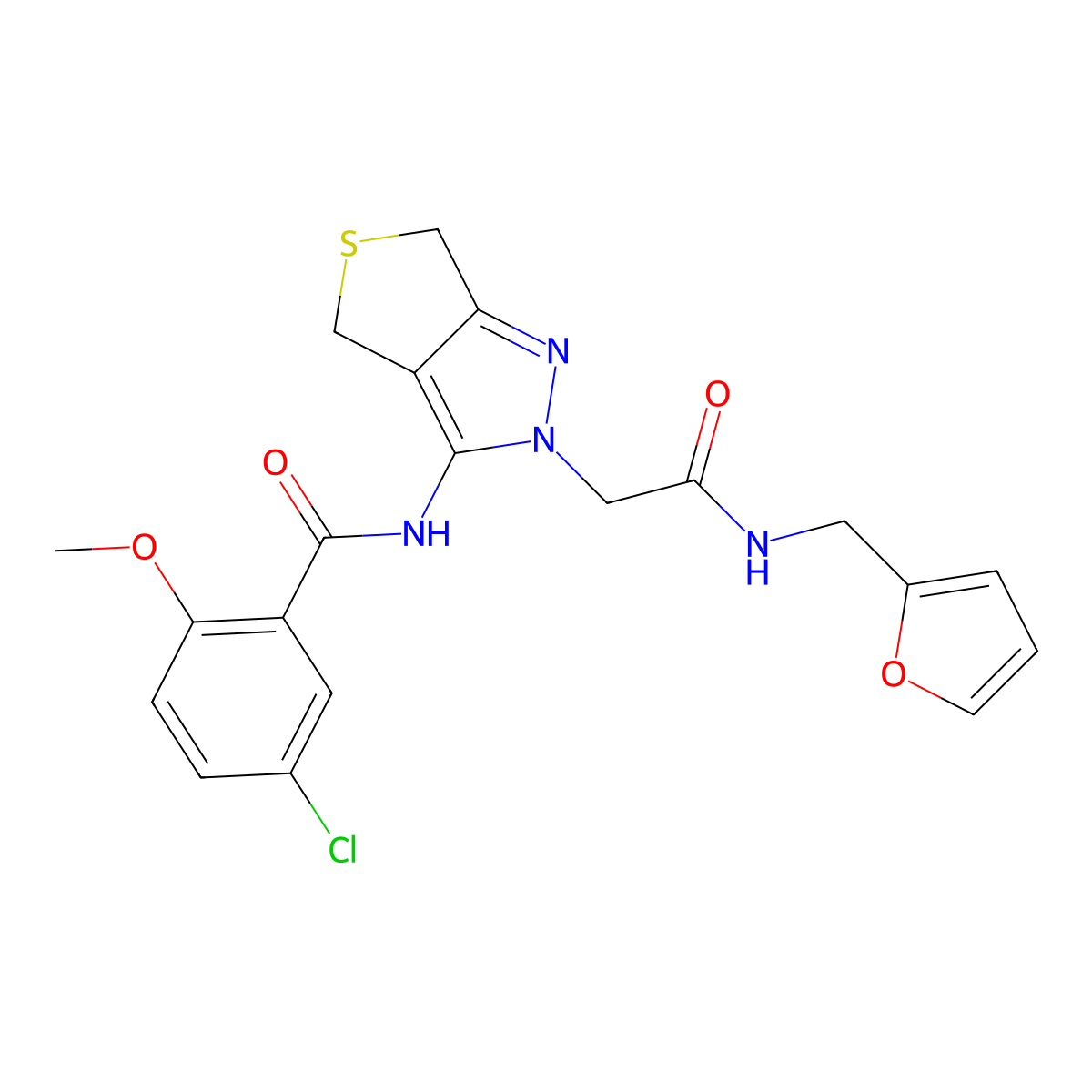 5-chloro-N-(2-(2-((furan-2-ylmethyl)amino)-2-oxoethyl)-4,6-dihydro-2H-thieno[3,4-c]pyrazol-3-yl)-2-methoxybenzamide molecular structure, CAS 1105248-07-4