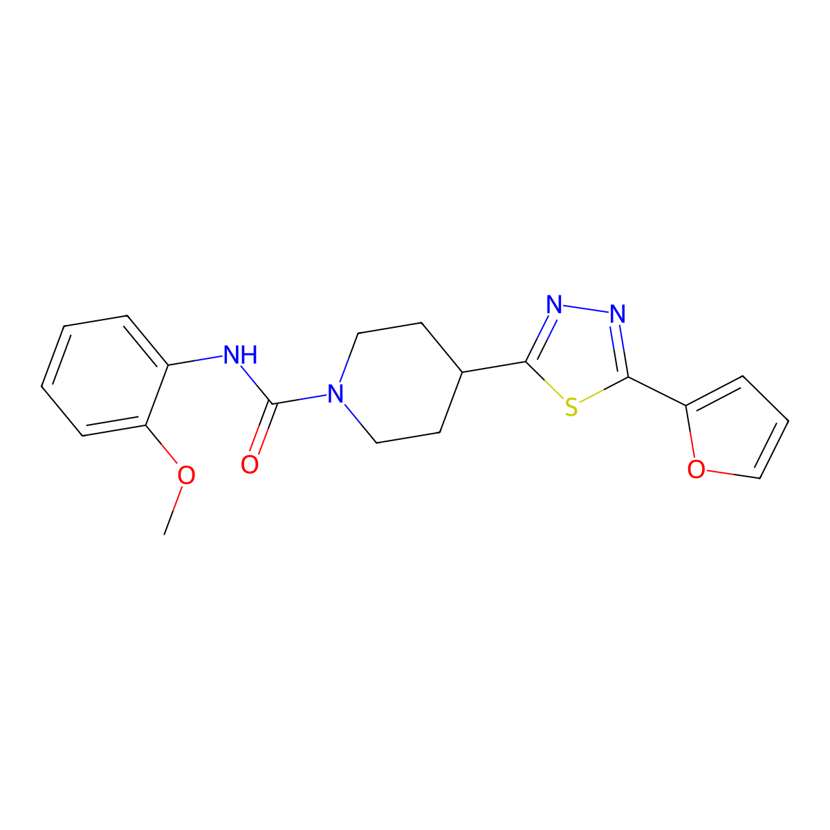 4-[5-(furan-2-yl)-1,3,4-thiadiazol-2-yl]-N-(2-methoxyphenyl)piperidine-1-carboxamide molecular structure, CAS 1105248-13-2