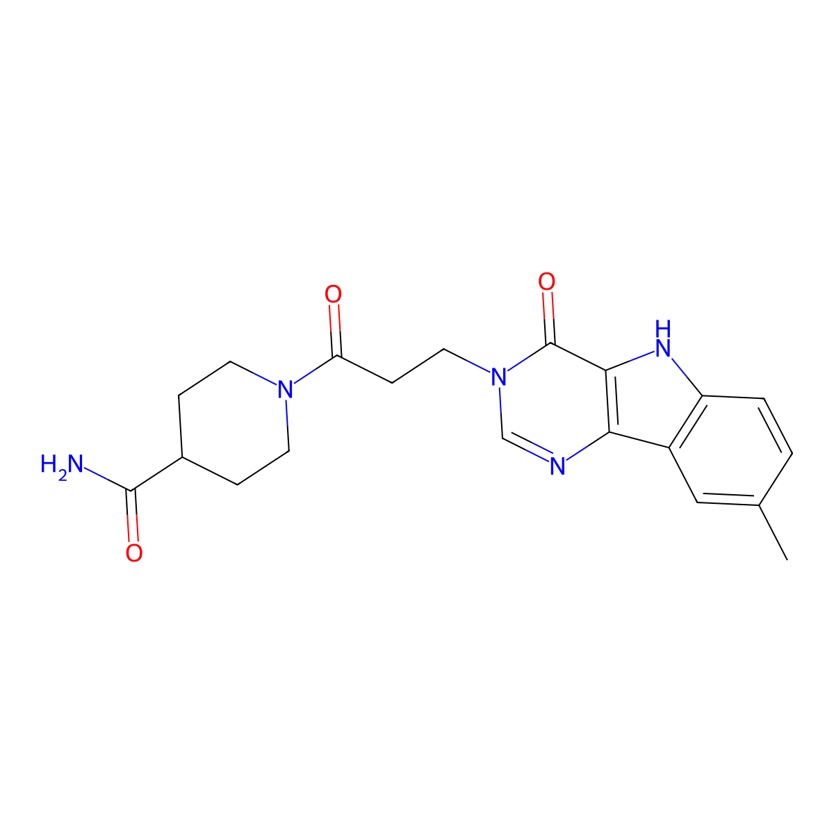 1-(3-(8-methyl-4-oxo-4,5-dihydro-3H-pyrimido[5,4-b]indol-3-yl)propanoyl)piperidine-4-carboxamide molecular structure, CAS 1105248-14-3