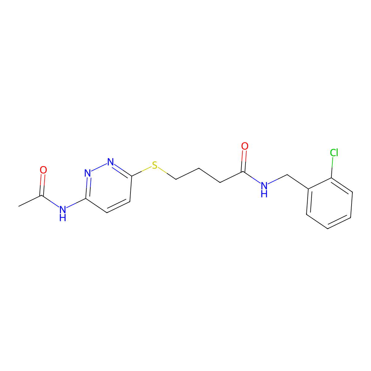 4-((6-acetamidopyridazin-3-yl)thio)-N-(2-chlorobenzyl)butanamide molecular structure, CAS 1105248-16-5