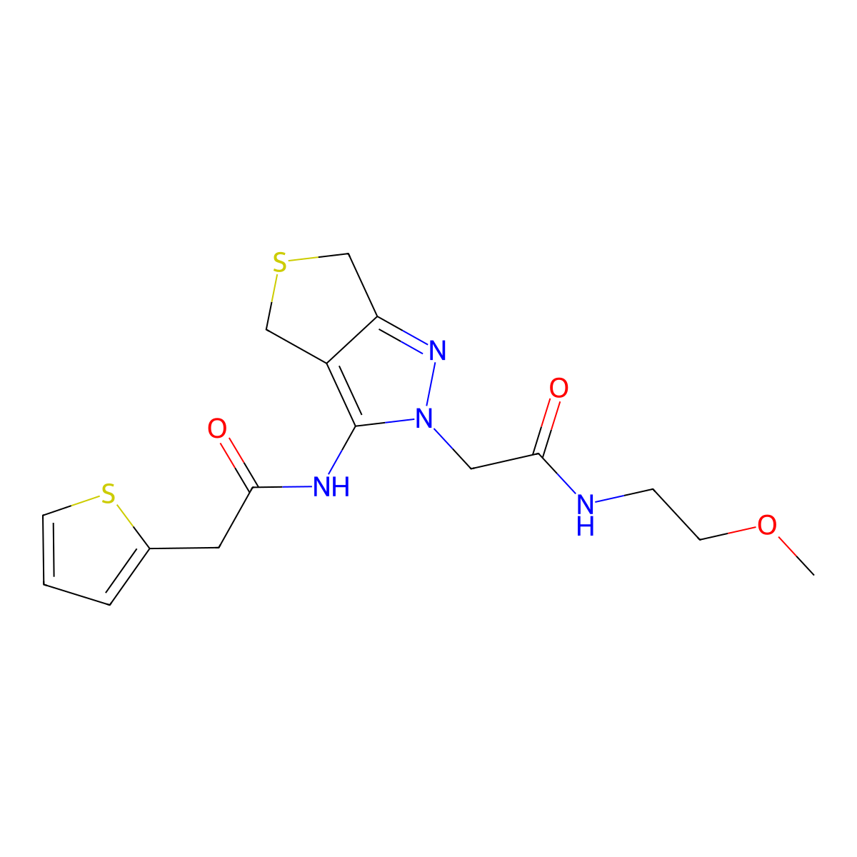 N-(2-methoxyethyl)-2-{3-[2-(thiophen-2-yl)acetamido]-2H,4H,6H-thieno[3,4-c]pyrazol-2-yl}acetamide molecular structure, CAS 1105248-25-6