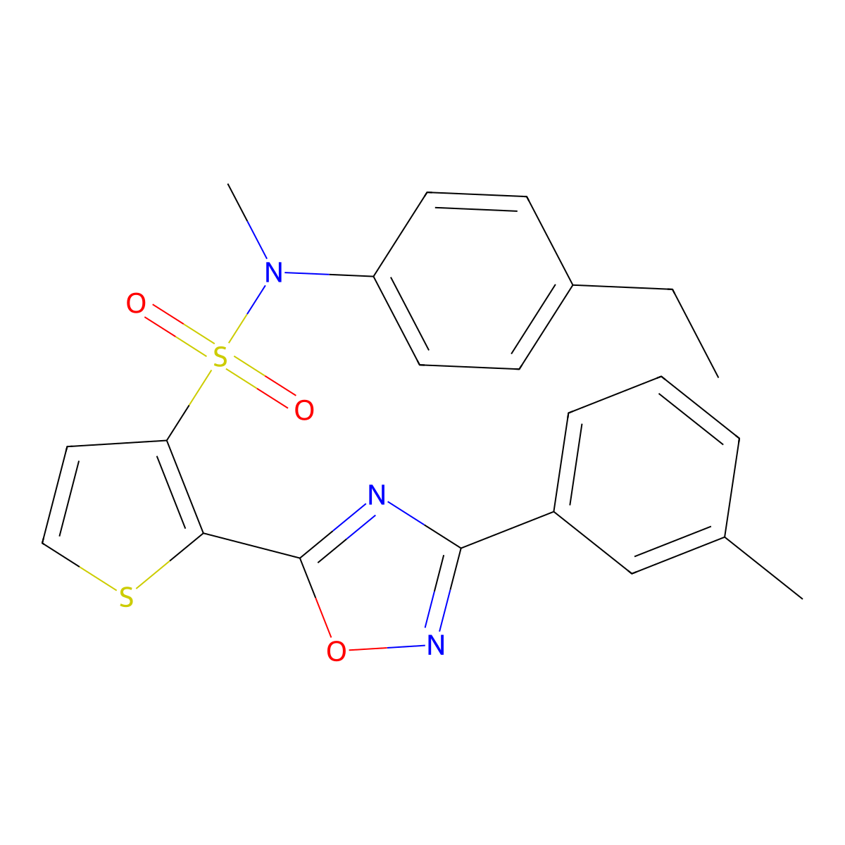 N-(4-ethylphenyl)-N-methyl-2-[3-(3-methylphenyl)-1,2,4-oxadiazol-5-yl]thiophene-3-sulfonamide molecular structure, CAS 1105248-27-8