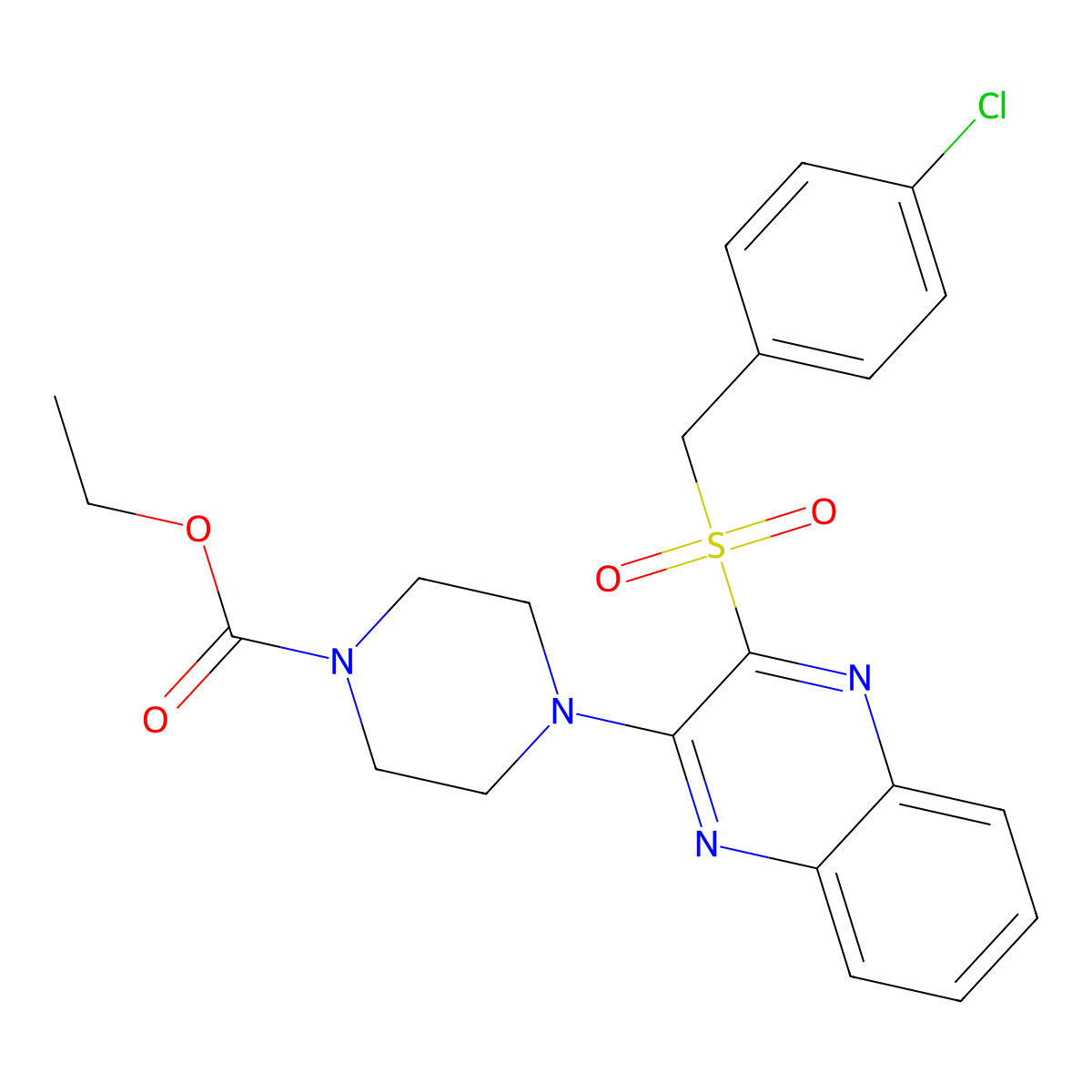 Ethyl 4-(3-((4-chlorobenzyl)sulfonyl)quinoxalin-2-yl)piperazine-1-carboxylate molecular structure, CAS 1105248-30-3