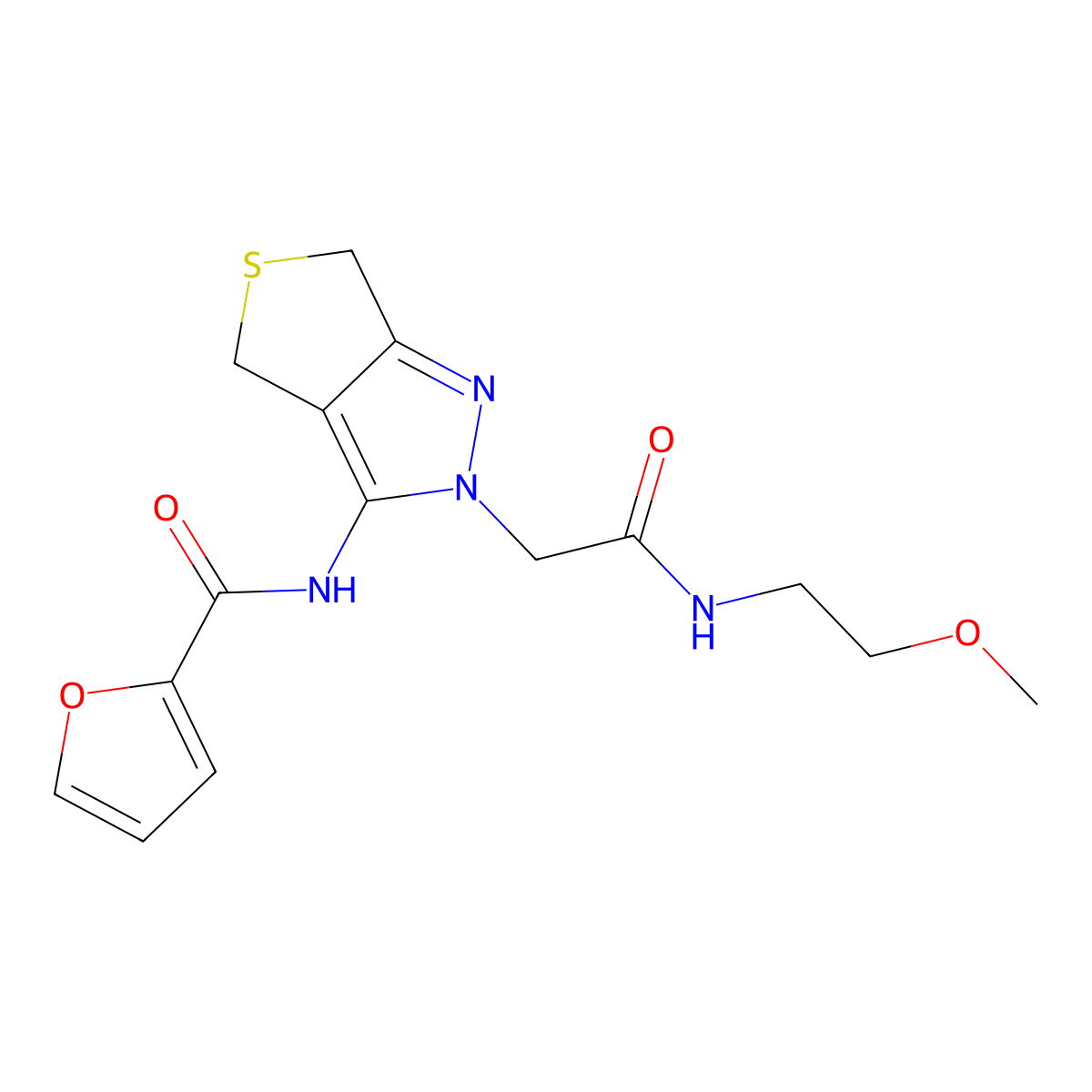 N-(2-(2-((2-methoxyethyl)amino)-2-oxoethyl)-4,6-dihydro-2H-thieno[3,4-c]pyrazol-3-yl)furan-2-carboxamide molecular structure, CAS 1105248-33-6