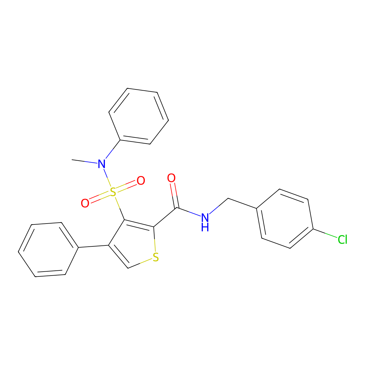 N-[(4-chlorophenyl)methyl]-3-[methyl(phenyl)sulfamoyl]-4-phenylthiophene-2-carboxamide molecular structure, CAS 1105248-34-7