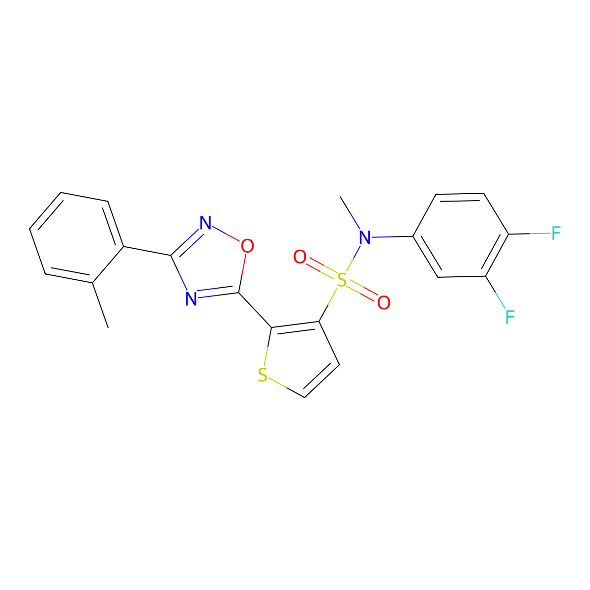 N-(3,4-difluorophenyl)-N-methyl-2-[3-(2-methylphenyl)-1,2,4-oxadiazol-5-yl]thiophene-3-sulfonamide molecular structure, CAS 1105248-35-8