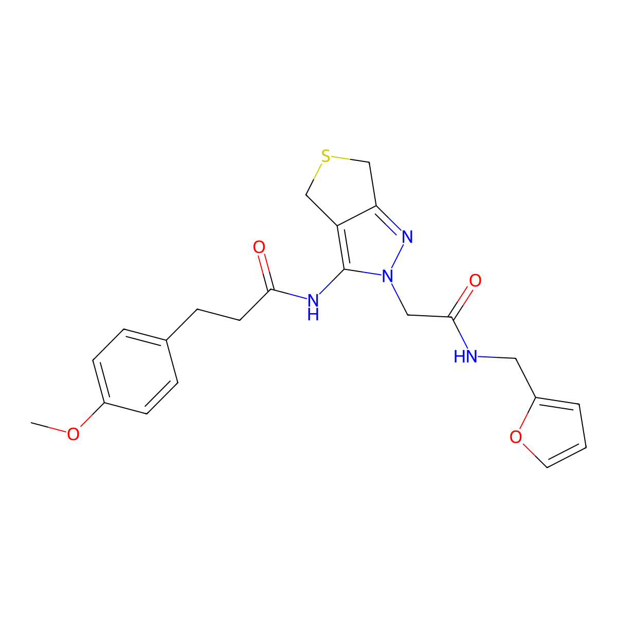 N-(2-(2-((furan-2-ylmethyl)amino)-2-oxoethyl)-4,6-dihydro-2H-thieno[3,4-c]pyrazol-3-yl)-3-(4-methoxyphenyl)propanamide molecular structure, CAS 1105248-39-2