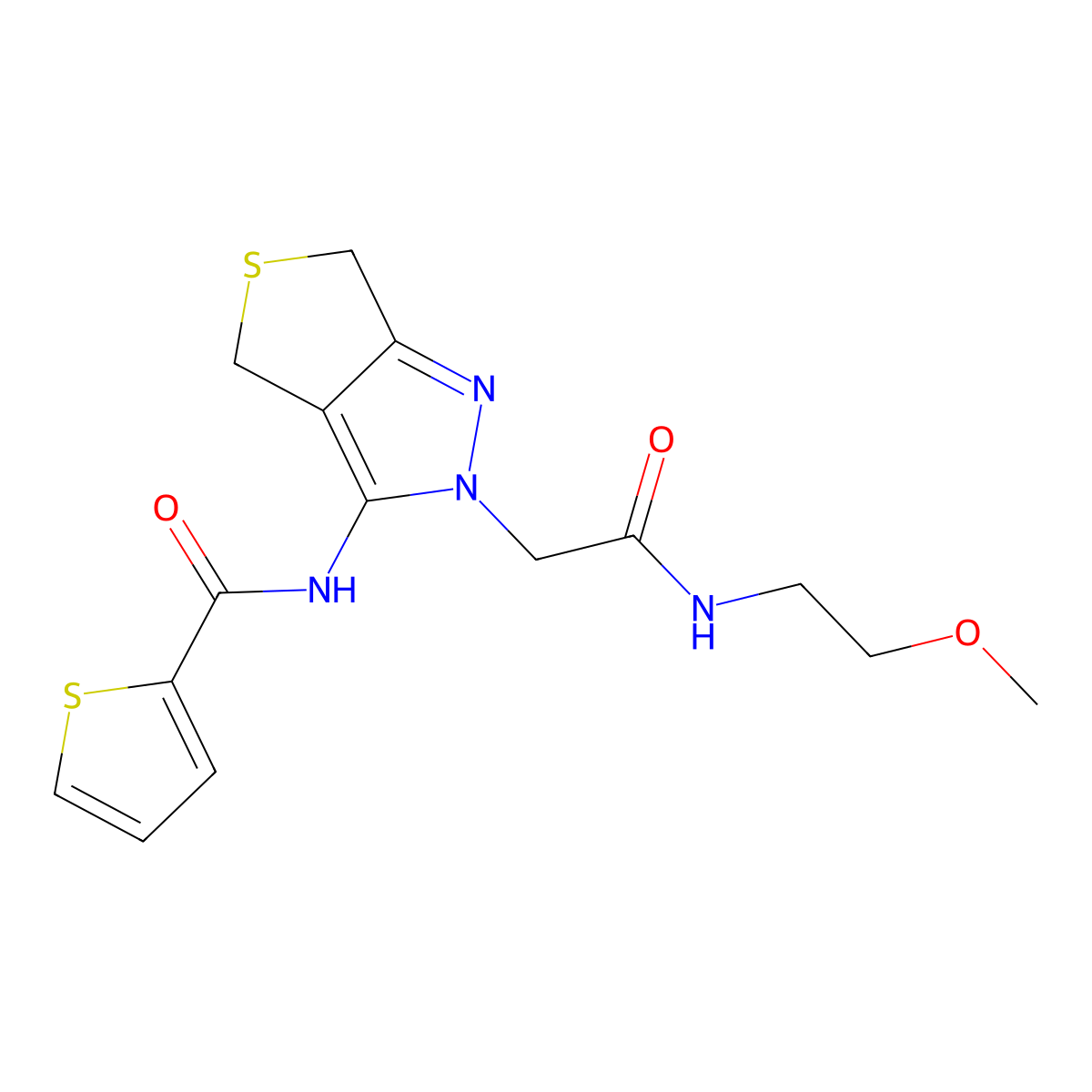 N-(2-(2-((2-methoxyethyl)amino)-2-oxoethyl)-4,6-dihydro-2H-thieno[3,4-c]pyrazol-3-yl)thiophene-2-carboxamide molecular structure, CAS 1105248-41-6