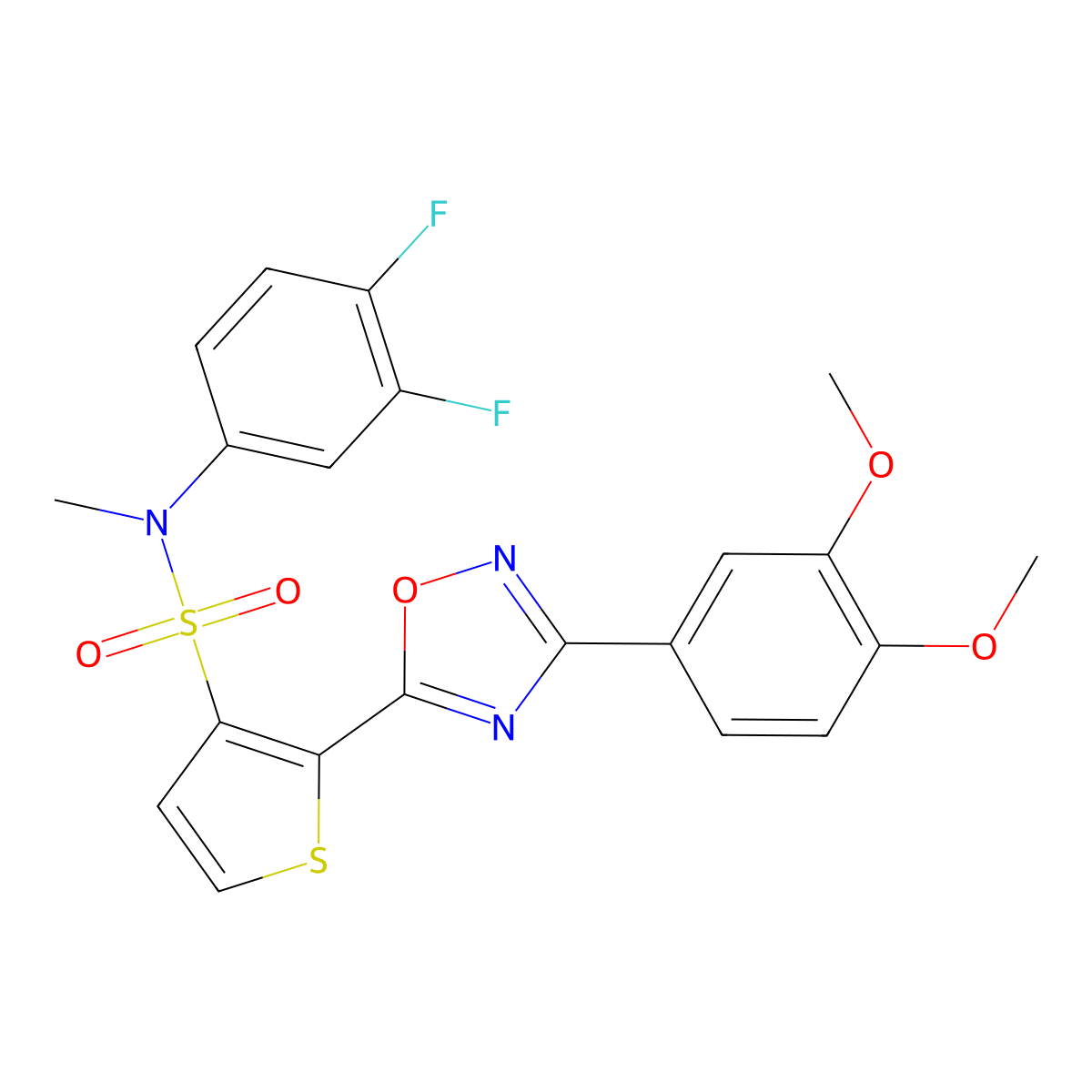N-(3,4-difluorophenyl)-2-[3-(3,4-dimethoxyphenyl)-1,2,4-oxadiazol-5-yl]-N-methylthiophene-3-sulfonamide molecular structure, CAS 1105248-43-8