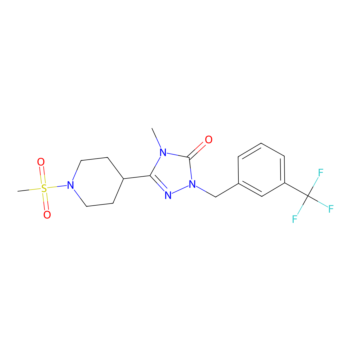 4-methyl-3-(1-(methylsulfonyl)piperidin-4-yl)-1-(3-(trifluoromethyl)benzyl)-1H-1,2,4-triazol-5(4H)-one molecular structure, CAS 1105248-45-0