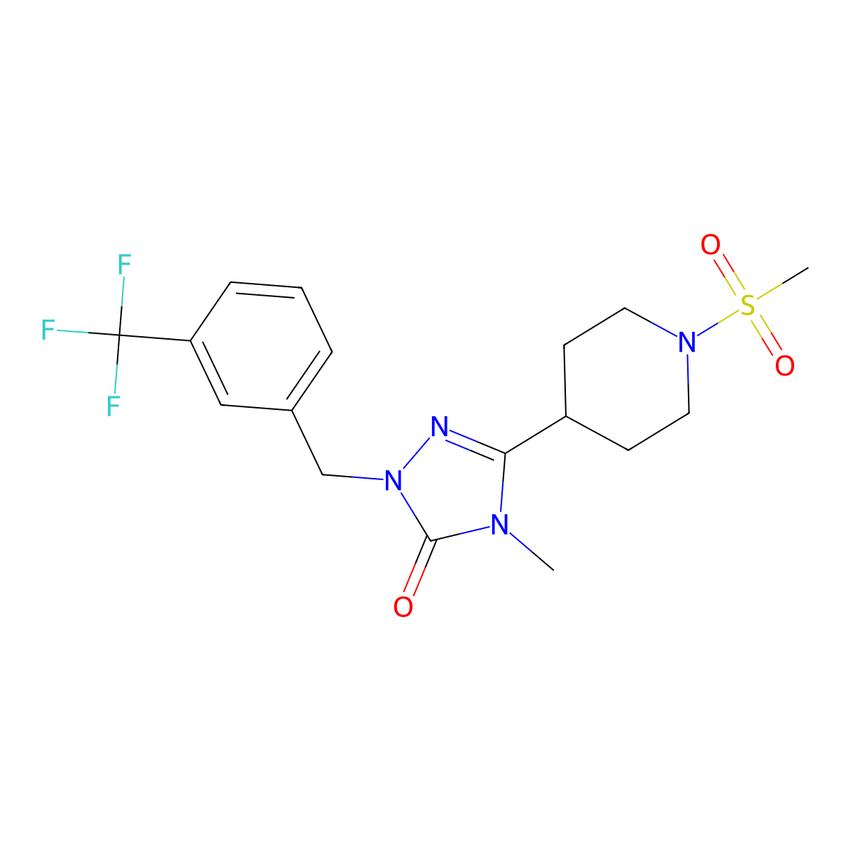 4-methyl-3-(1-(methylsulfonyl)piperidin-4-yl)-1-(3-(trifluoromethyl)benzyl)-1H-1,2,4-triazol-5(4H)-one molecular structure, CAS 1105248-45-0