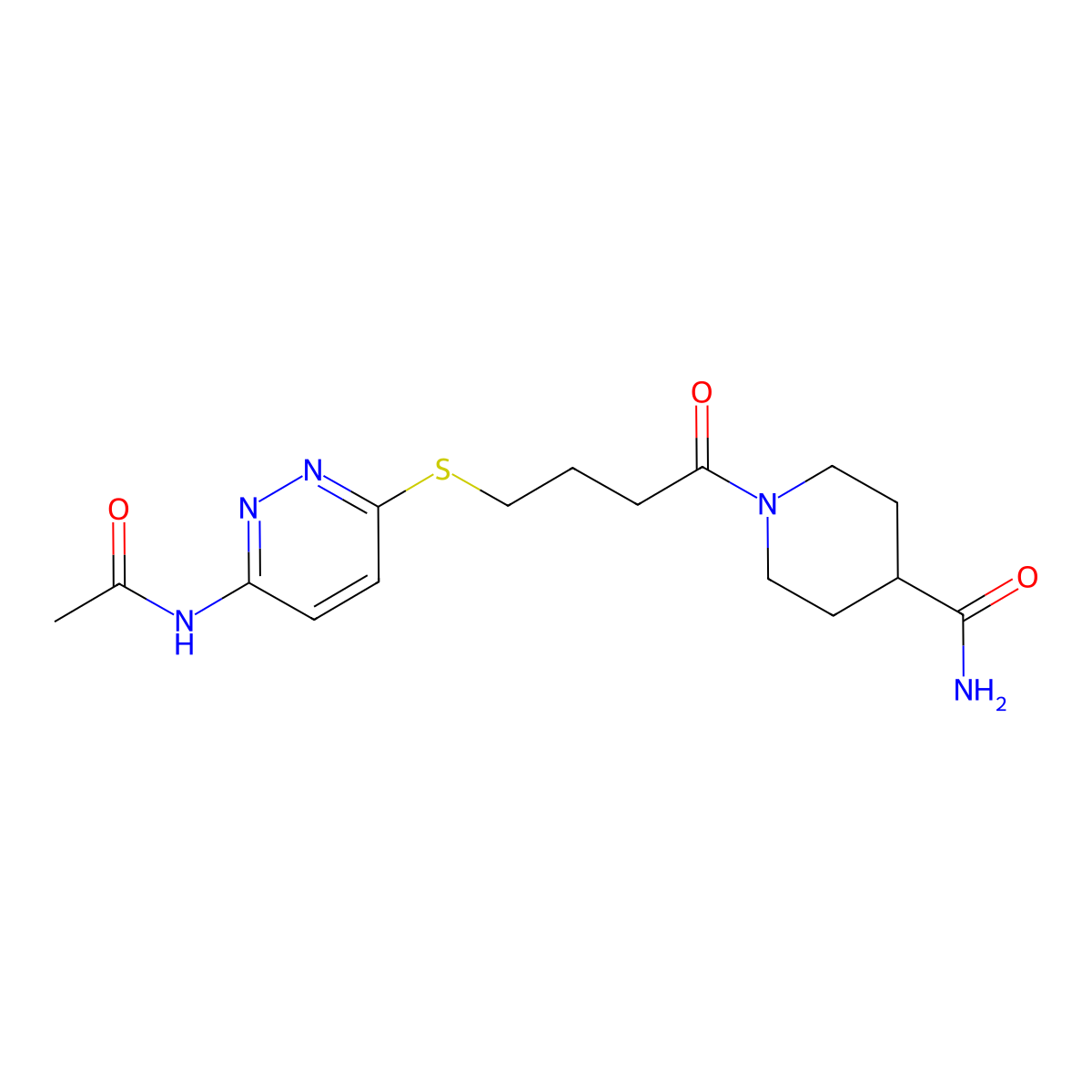 1-(4-((6-Acetamidopyridazin-3-yl)thio)butanoyl)piperidine-4-carboxamide molecular structure, CAS 1105248-48-3