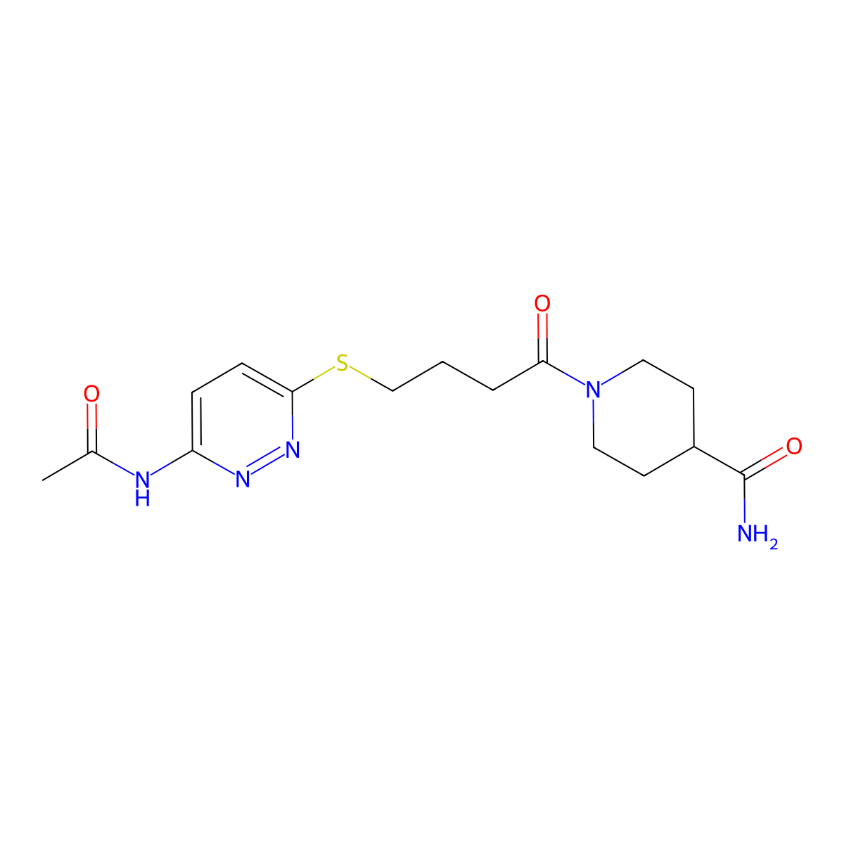 1-(4-((6-Acetamidopyridazin-3-yl)thio)butanoyl)piperidine-4-carboxamide molecular structure, CAS 1105248-48-3