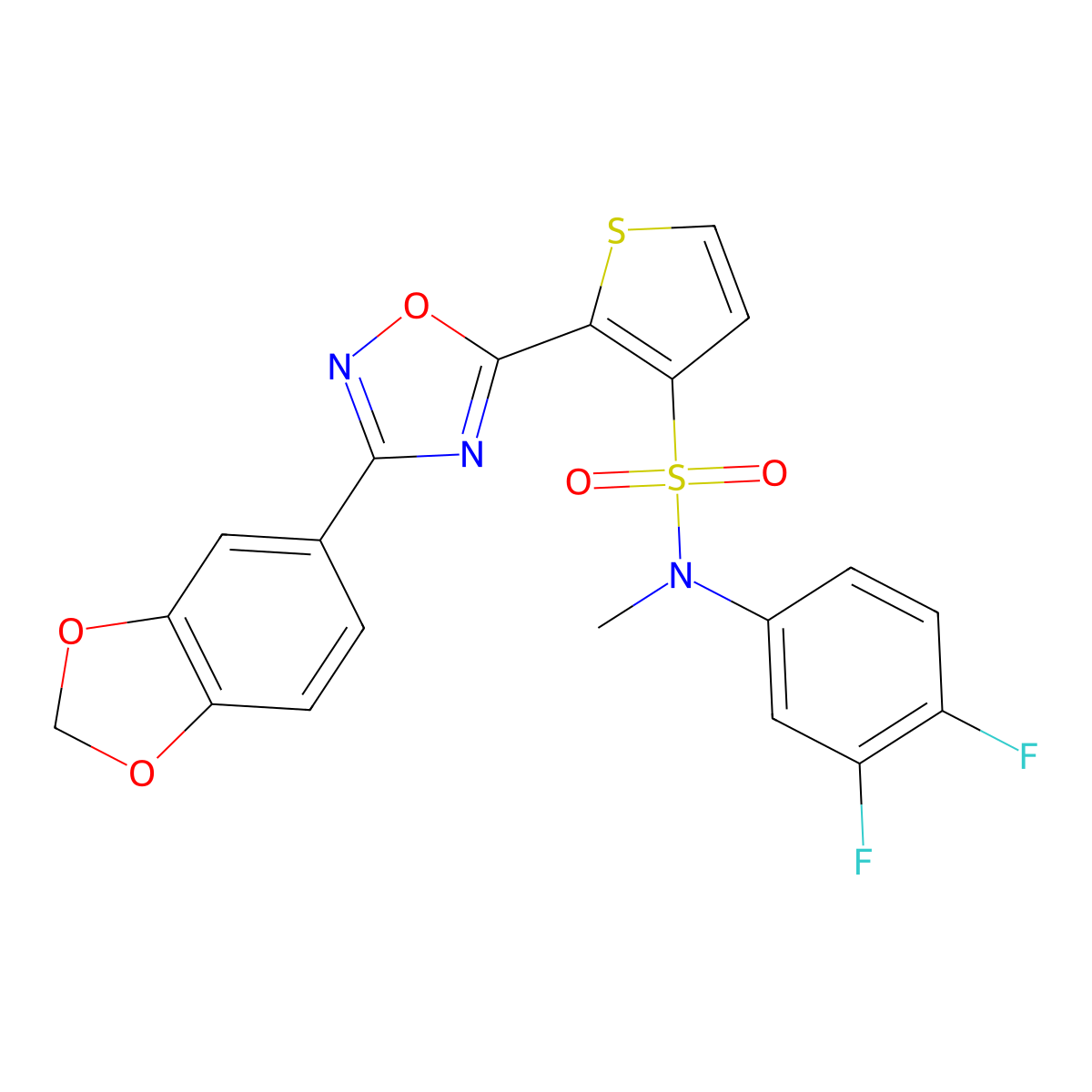 2-[3-(1,3-benzodioxol-5-yl)-1,2,4-oxadiazol-5-yl]-N-(3,4-difluorophenyl)-N-methylthiophene-3-sulfonamide molecular structure, CAS 1105248-51-8