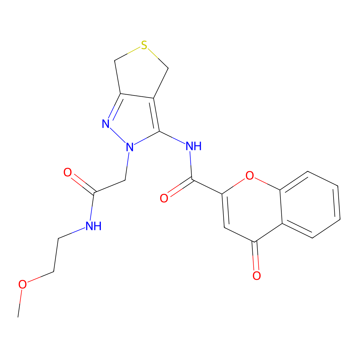 N-(2-(2-((2-methoxyethyl)amino)-2-oxoethyl)-4,6-dihydro-2H-thieno[3,4-c]pyrazol-3-yl)-4-oxo-4H-chromene-2-carboxamide molecular structure, CAS 1105248-57-4