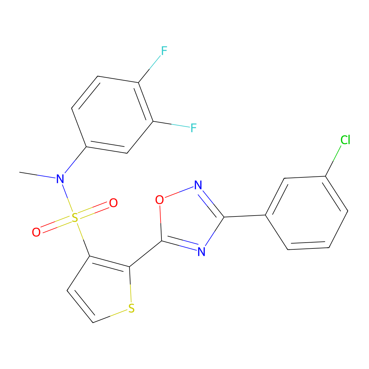 2-[3-(3-chlorophenyl)-1,2,4-oxadiazol-5-yl]-N-(3,4-difluorophenyl)-N-methylthiophene-3-sulfonamide molecular structure, CAS 1105248-59-6