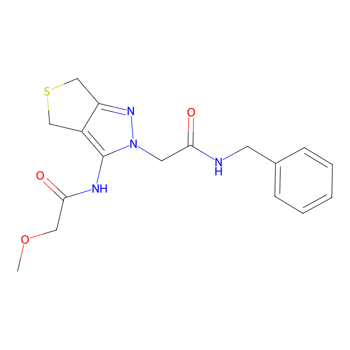 N-benzyl-2-(3-(2-methoxyacetamido)-4,6-dihydro-2H-thieno[3,4-c]pyrazol-2-yl)acetamide molecular structure, CAS 1105248-63-2