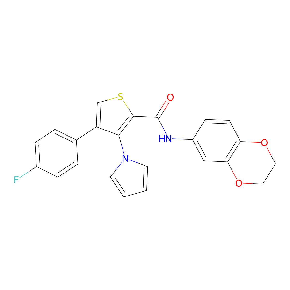 N-(2,3-dihydro-1,4-benzodioxin-6-yl)-4-(4-fluorophenyl)-3-(1H-pyrrol-1-yl)thiophene-2-carboxamide molecular structure, CAS 1105248-66-5