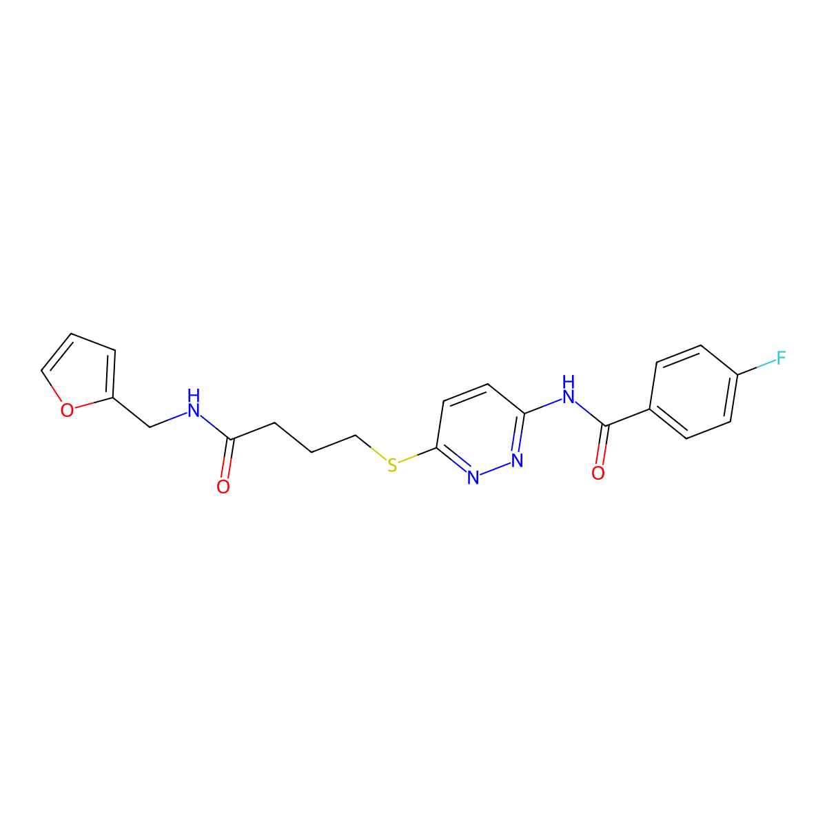 4-fluoro-N-(6-((4-((furan-2-ylmethyl)amino)-4-oxobutyl)thio)pyridazin-3-yl)benzamide molecular structure, CAS 1105248-68-7