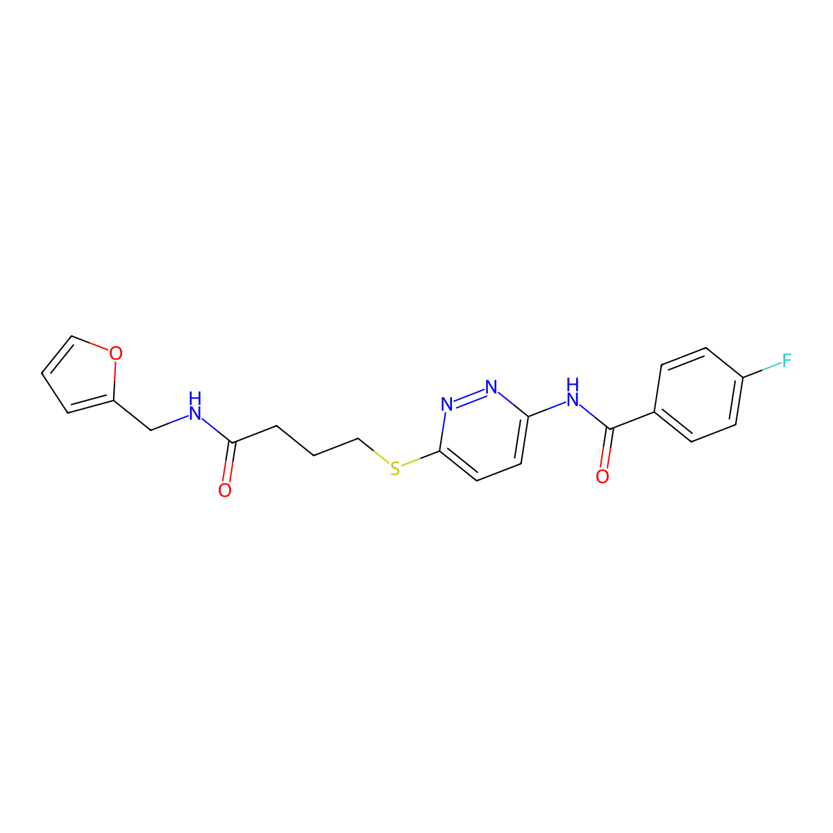 4-fluoro-N-(6-((4-((furan-2-ylmethyl)amino)-4-oxobutyl)thio)pyridazin-3-yl)benzamide molecular structure, CAS 1105248-68-7