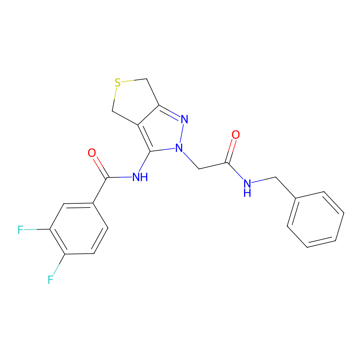 N-(2-(2-(benzylamino)-2-oxoethyl)-4,6-dihydro-2H-thieno[3,4-c]pyrazol-3-yl)-3,4-difluorobenzamide molecular structure, CAS 1105248-71-2