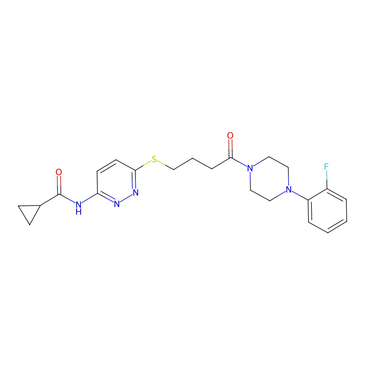 N-(6-((4-(4-(2-fluorophenyl)piperazin-1-yl)-4-oxobutyl)thio)pyridazin-3-yl)cyclopropanecarboxamide molecular structure, CAS 1105248-72-3