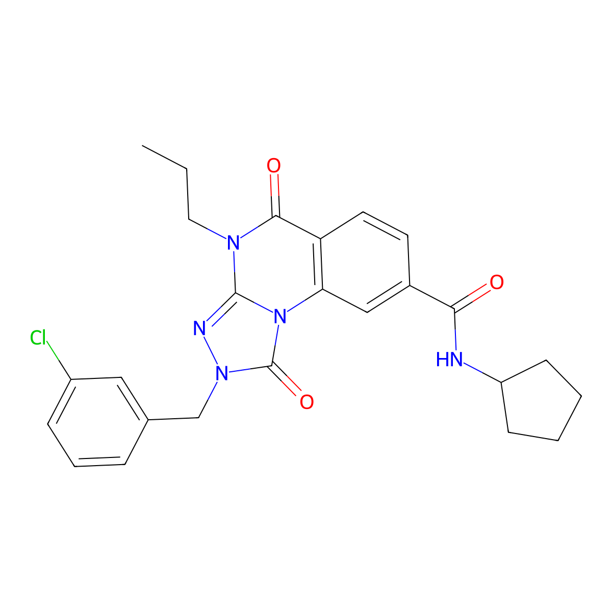 2-(3-chlorobenzyl)-N-cyclopentyl-1,5-dioxo-4-propyl-1,2,4,5-tetrahydro[1,2,4]triazolo[4,3-a]quinazoline-8-carboxamide molecular structure, CAS 1105248-74-5