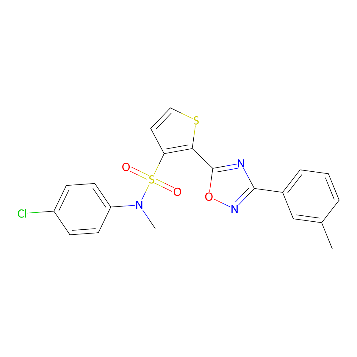 N-(4-chlorophenyl)-N-methyl-2-[3-(3-methylphenyl)-1,2,4-oxadiazol-5-yl]thiophene-3-sulfonamide molecular structure, CAS 1105248-75-6
