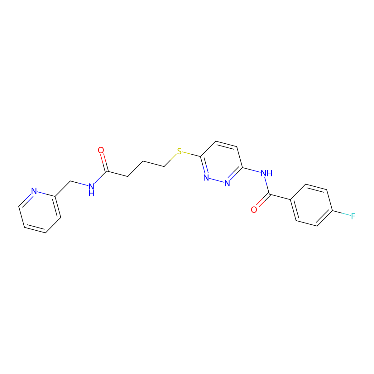 4-fluoro-N-{6-[(3-{[(pyridin-2-yl)methyl]carbamoyl}propyl)sulfanyl]pyridazin-3-yl}benzamide molecular structure, CAS 1105248-76-7