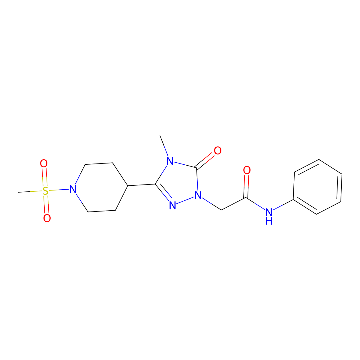 2-[3-(1-methanesulfonylpiperidin-4-yl)-4-methyl-5-oxo-4,5-dihydro-1H-1,2,4-triazol-1-yl]-N-phenylacetamide molecular structure, CAS 1105248-77-8