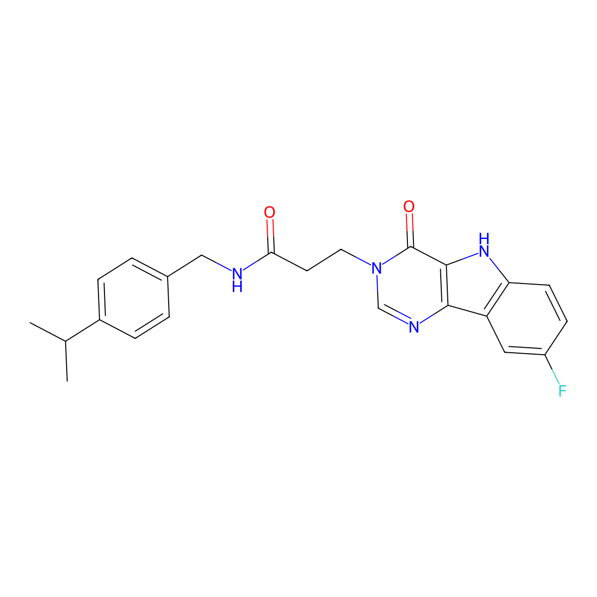 3-(8-fluoro-4-oxo-4,5-dihydro-3H-pyrimido[5,4-b]indol-3-yl)-N-(4-isopropylbenzyl)propanamide molecular structure, CAS 1105248-78-9