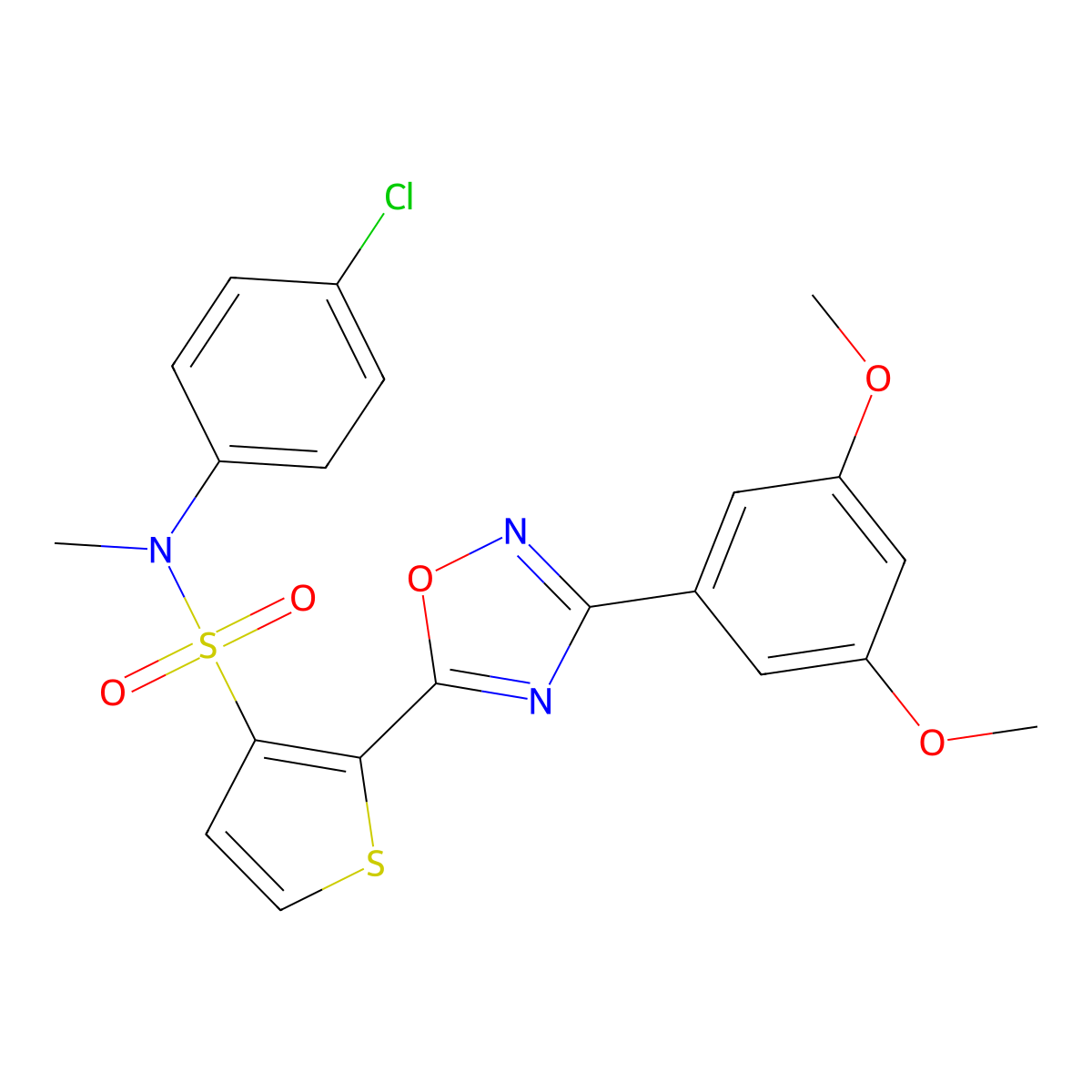 N-(4-chlorophenyl)-2-[3-(3,5-dimethoxyphenyl)-1,2,4-oxadiazol-5-yl]-N-methylthiophene-3-sulfonamide molecular structure, CAS 1105248-83-6