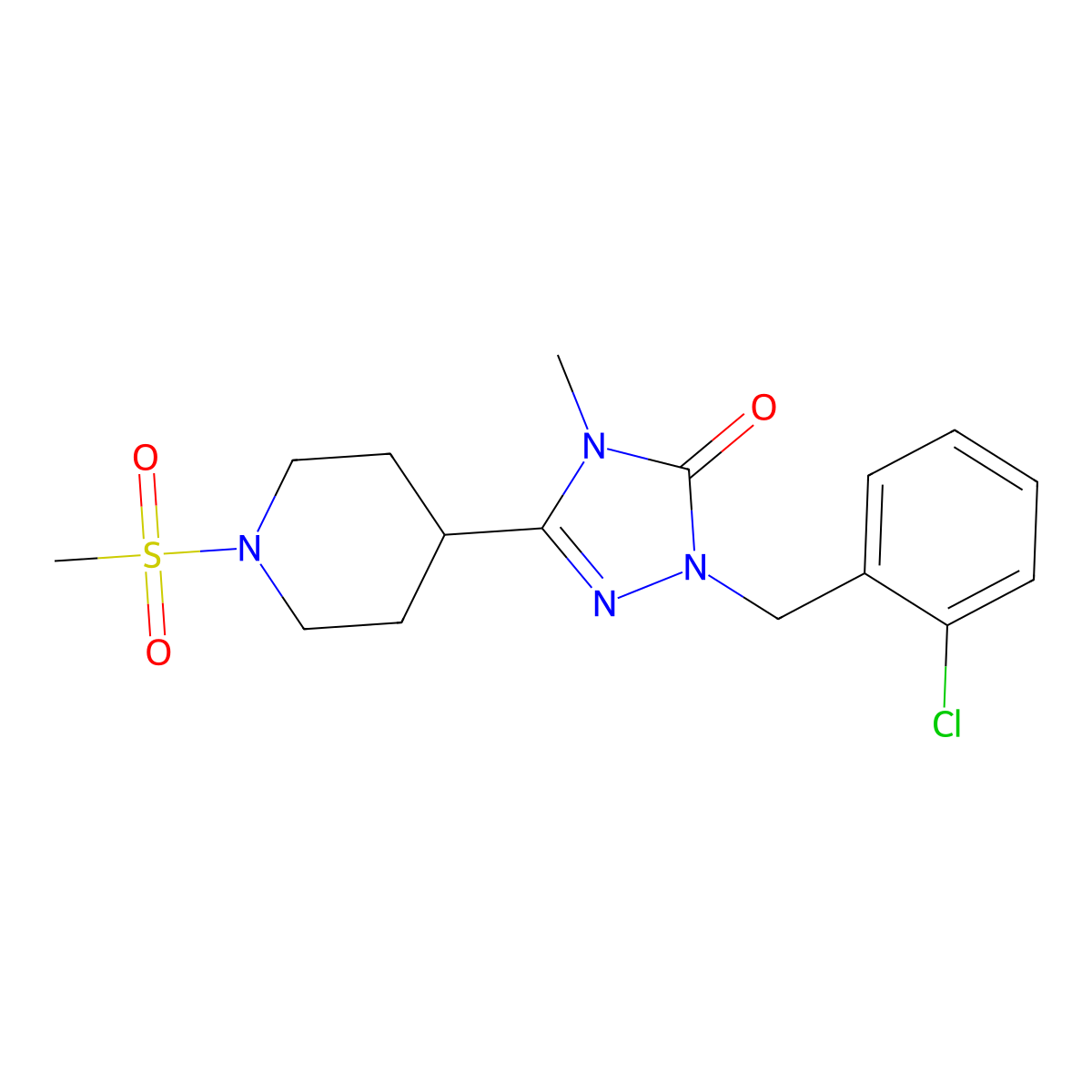 1-(2-chlorobenzyl)-4-methyl-3-(1-(methylsulfonyl)piperidin-4-yl)-1H-1,2,4-triazol-5(4H)-one molecular structure, CAS 1105248-85-8