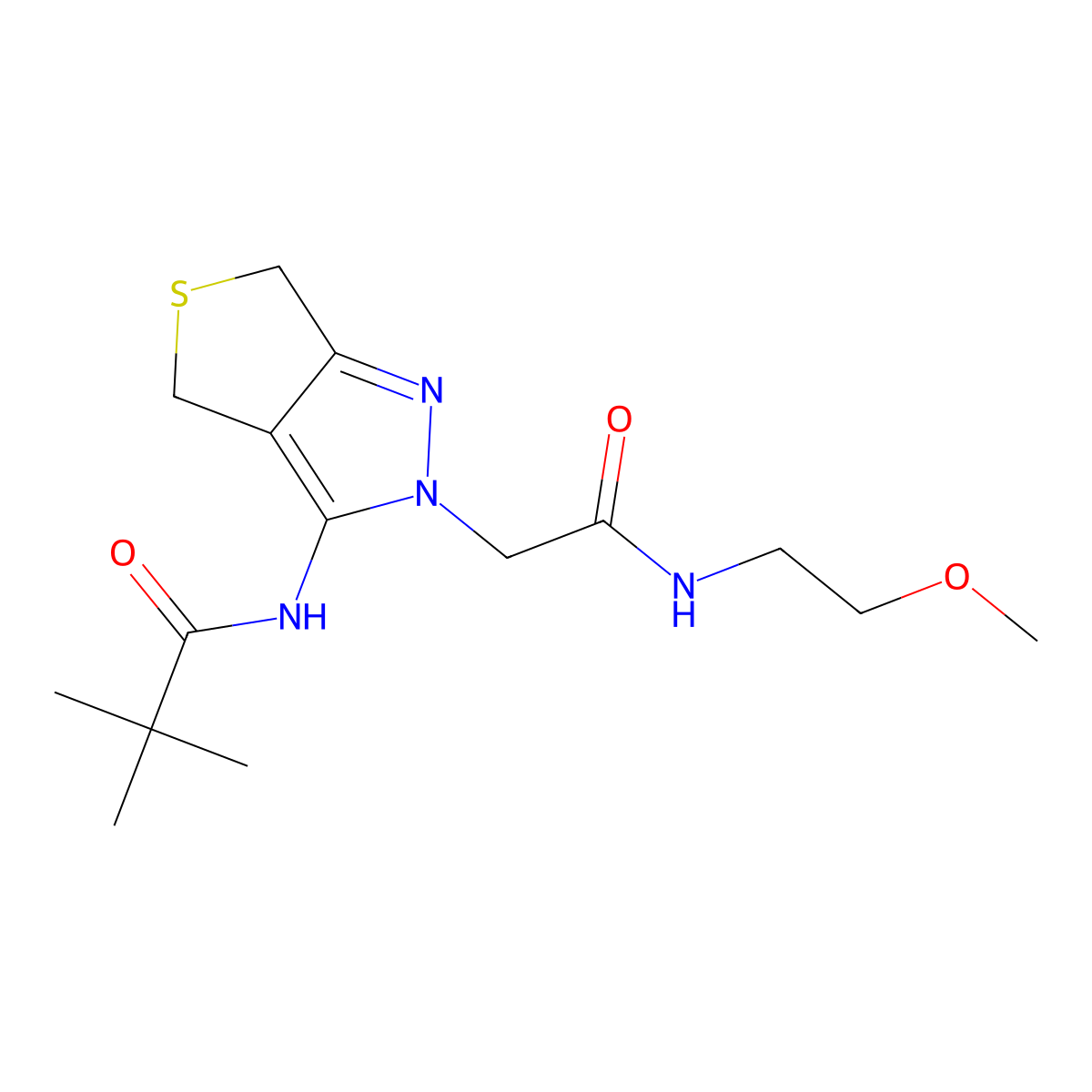 N-(2-(2-((2-methoxyethyl)amino)-2-oxoethyl)-4,6-dihydro-2H-thieno[3,4-c]pyrazol-3-yl)pivalamide molecular structure, CAS 1105248-89-2