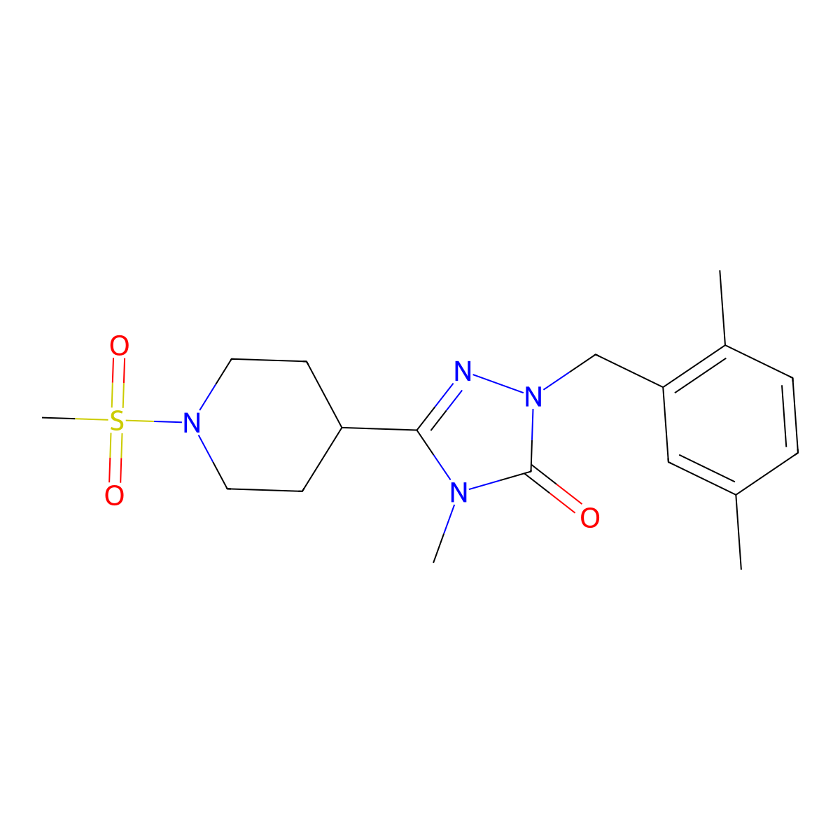 1-(2,5-dimethylbenzyl)-4-methyl-3-(1-(methylsulfonyl)piperidin-4-yl)-1H-1,2,4-triazol-5(4H)-one molecular structure, CAS 1105248-93-8