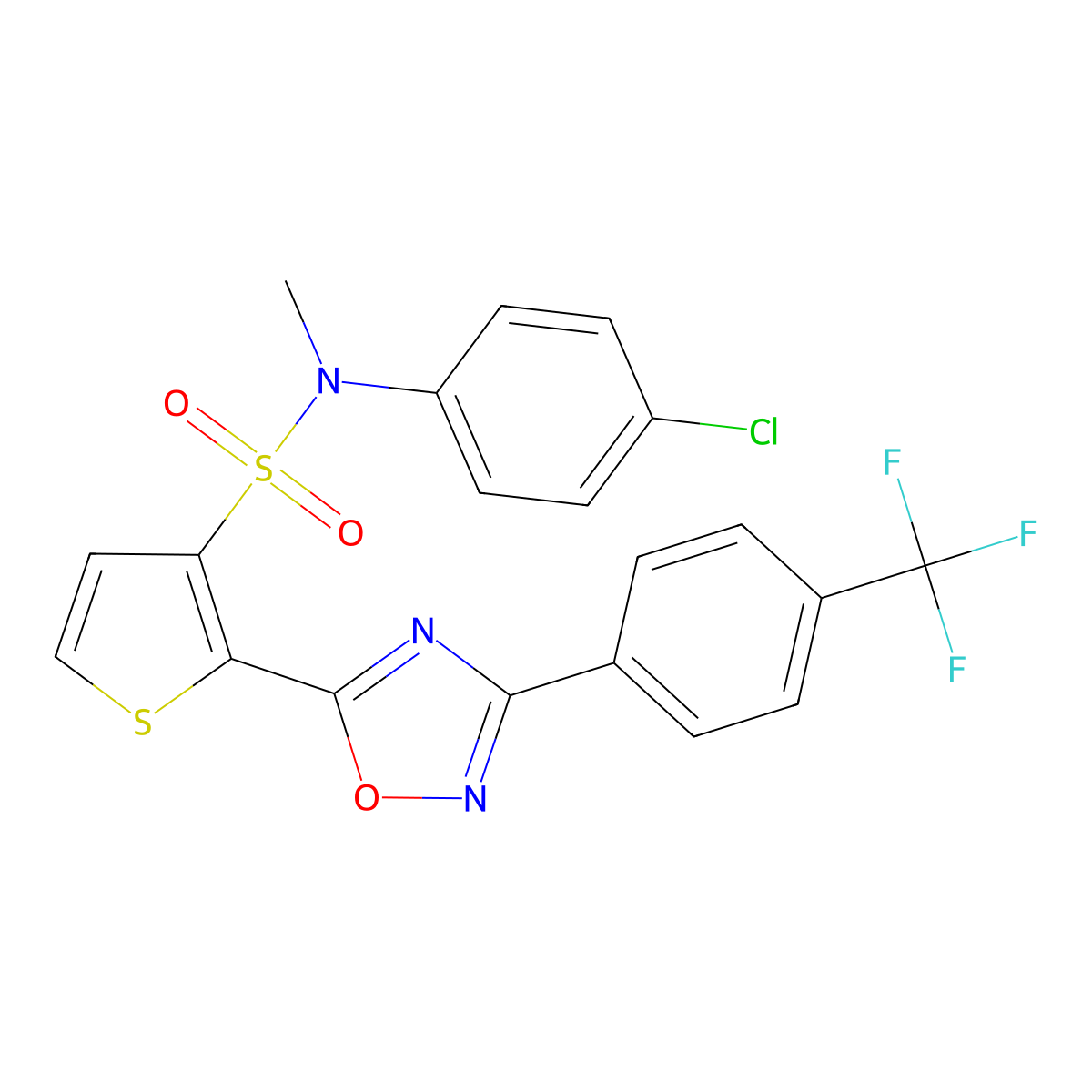 N-(4-chlorophenyl)-N-methyl-2-{3-[4-(trifluoromethyl)phenyl]-1,2,4-oxadiazol-5-yl}thiophene-3-sulfonamide molecular structure, CAS 1105248-98-3
