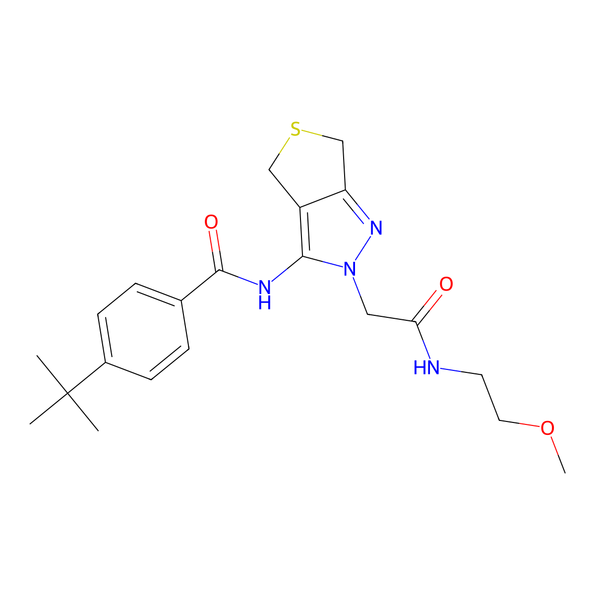 4-(tert-butyl)-N-(2-(2-((2-methoxyethyl)amino)-2-oxoethyl)-4,6-dihydro-2H-thieno[3,4-c]pyrazol-3-yl)benzamide molecular structure, CAS 1105249-04-4