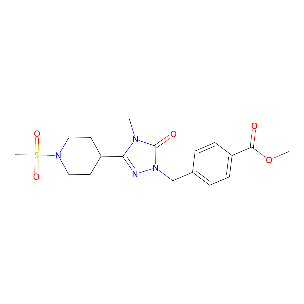 methyl 4-((4-methyl-3-(1-(methylsulfonyl)piperidin-4-yl)-5-oxo-4,5-dihydro-1H-1,2,4-triazol-1-yl)methyl)benzoate molecular structure, CAS 1105249-07-7