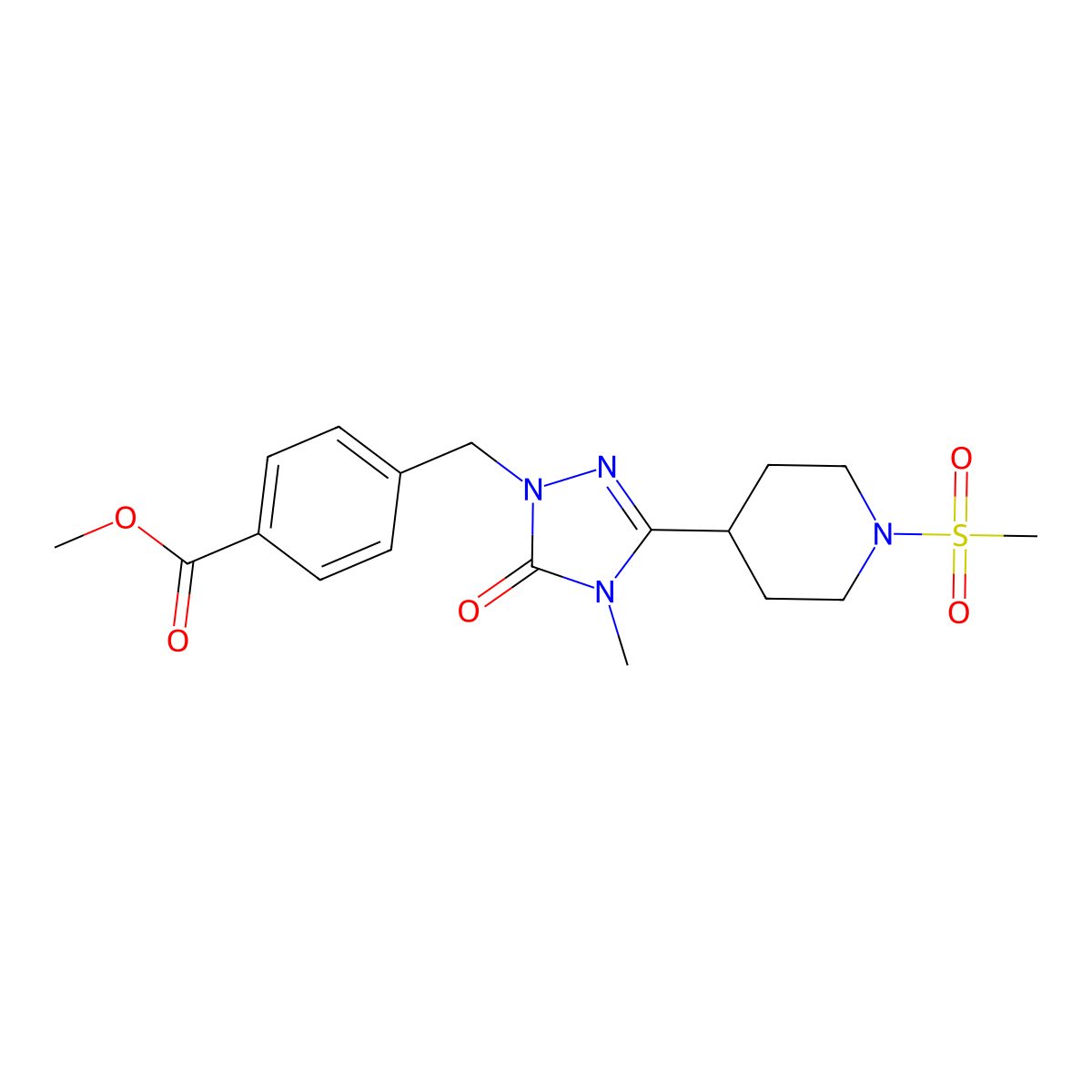 methyl 4-((4-methyl-3-(1-(methylsulfonyl)piperidin-4-yl)-5-oxo-4,5-dihydro-1H-1,2,4-triazol-1-yl)methyl)benzoate molecular structure, CAS 1105249-07-7