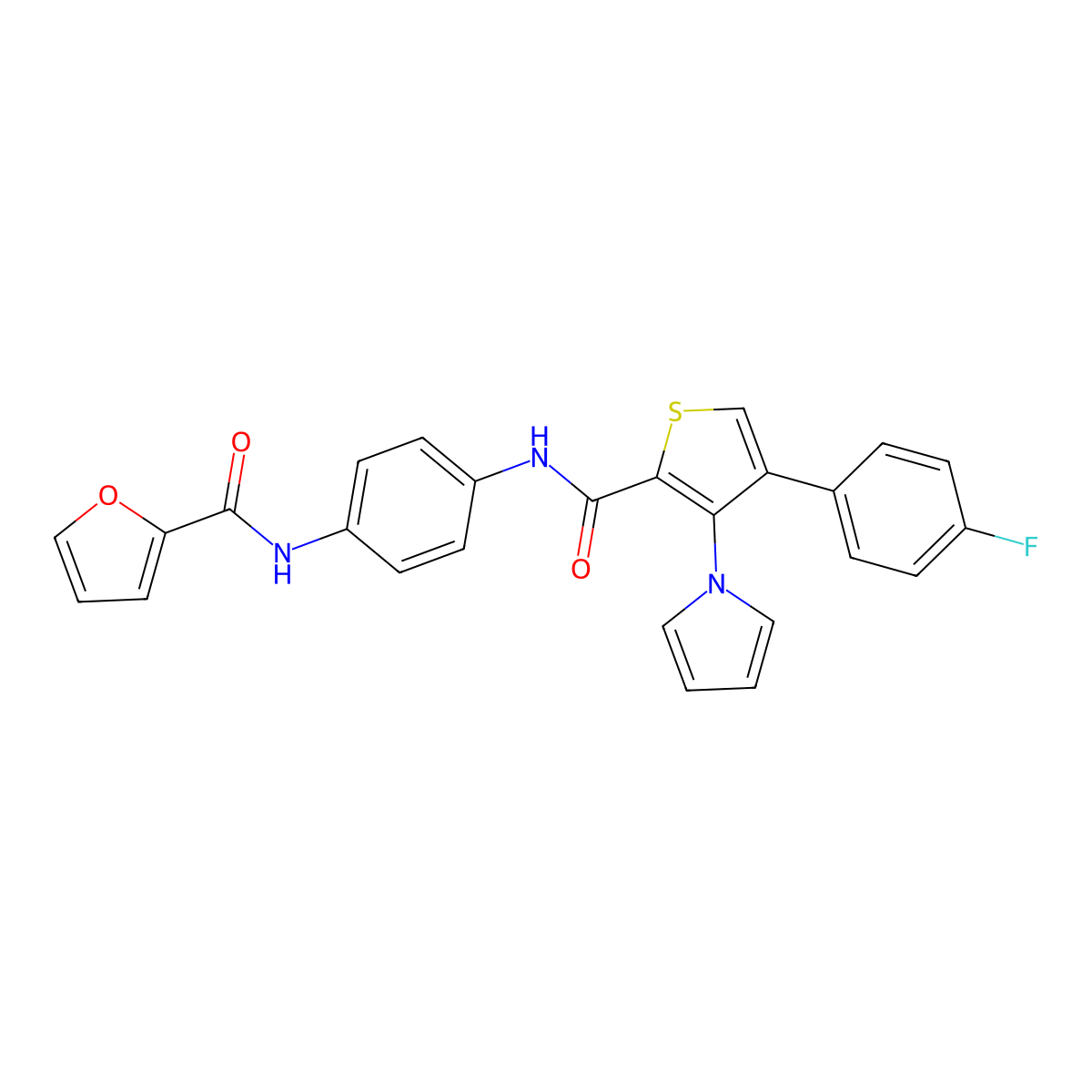 N-[4-({[4-(4-fluorophenyl)-3-(1H-pyrrol-1-yl)-2-thienyl]carbonyl}amino)phenyl]-2-furamide molecular structure, CAS 1105249-08-8