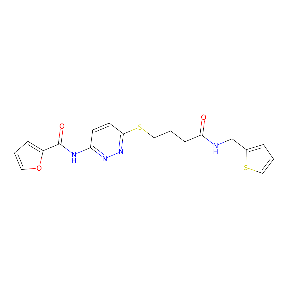 N-(6-((4-oxo-4-((thiophen-2-ylmethyl)amino)butyl)thio)pyridazin-3-yl)furan-2-carboxamide molecular structure, CAS 1105249-10-2