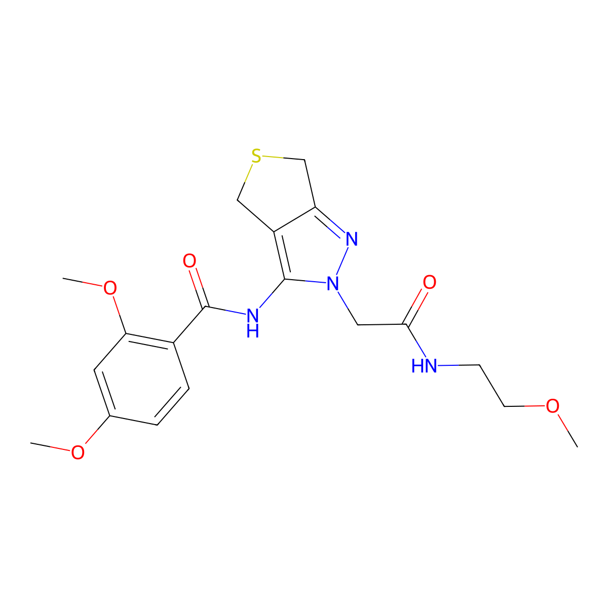 2,4-dimethoxy-N-(2-(2-((2-methoxyethyl)amino)-2-oxoethyl)-4,6-dihydro-2H-thieno[3,4-c]pyrazol-3-yl)benzamide molecular structure, CAS 1105249-11-3