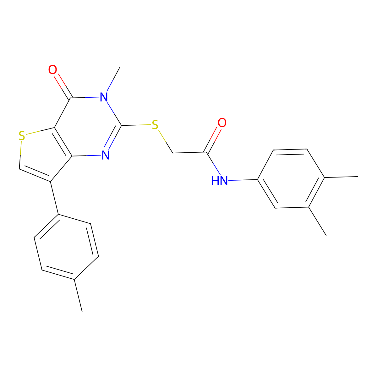 N-(3,4-dimethylphenyl)-2-{[3-methyl-7-(4-methylphenyl)-4-oxo-3,4-dihydrothieno[3,2-d]pyrimidin-2-yl]sulfanyl}acetamide molecular structure, CAS 1105249-12-4