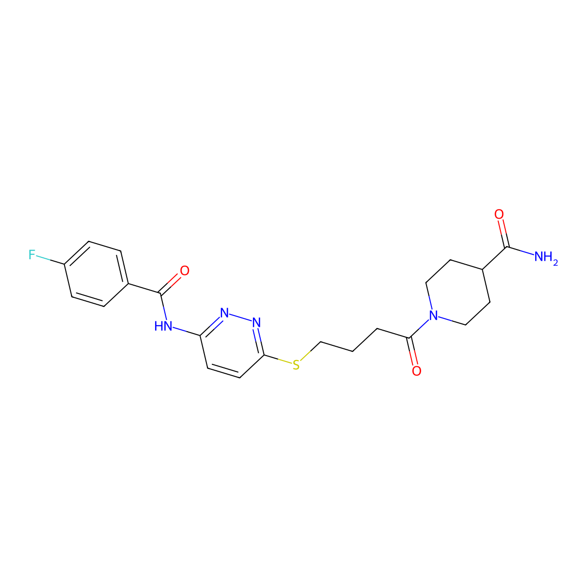 1-(4-((6-(4-Fluorobenzamido)pyridazin-3-yl)thio)butanoyl)piperidine-4-carboxamide molecular structure, CAS 1105249-13-5