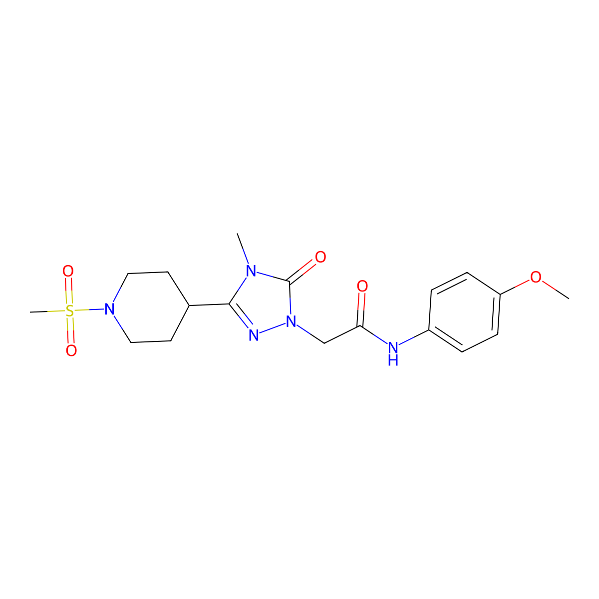 N-(4-methoxyphenyl)-2-(4-methyl-3-(1-(methylsulfonyl)piperidin-4-yl)-5-oxo-4,5-dihydro-1H-1,2,4-triazol-1-yl)acetamide molecular structure, CAS 1105249-14-6