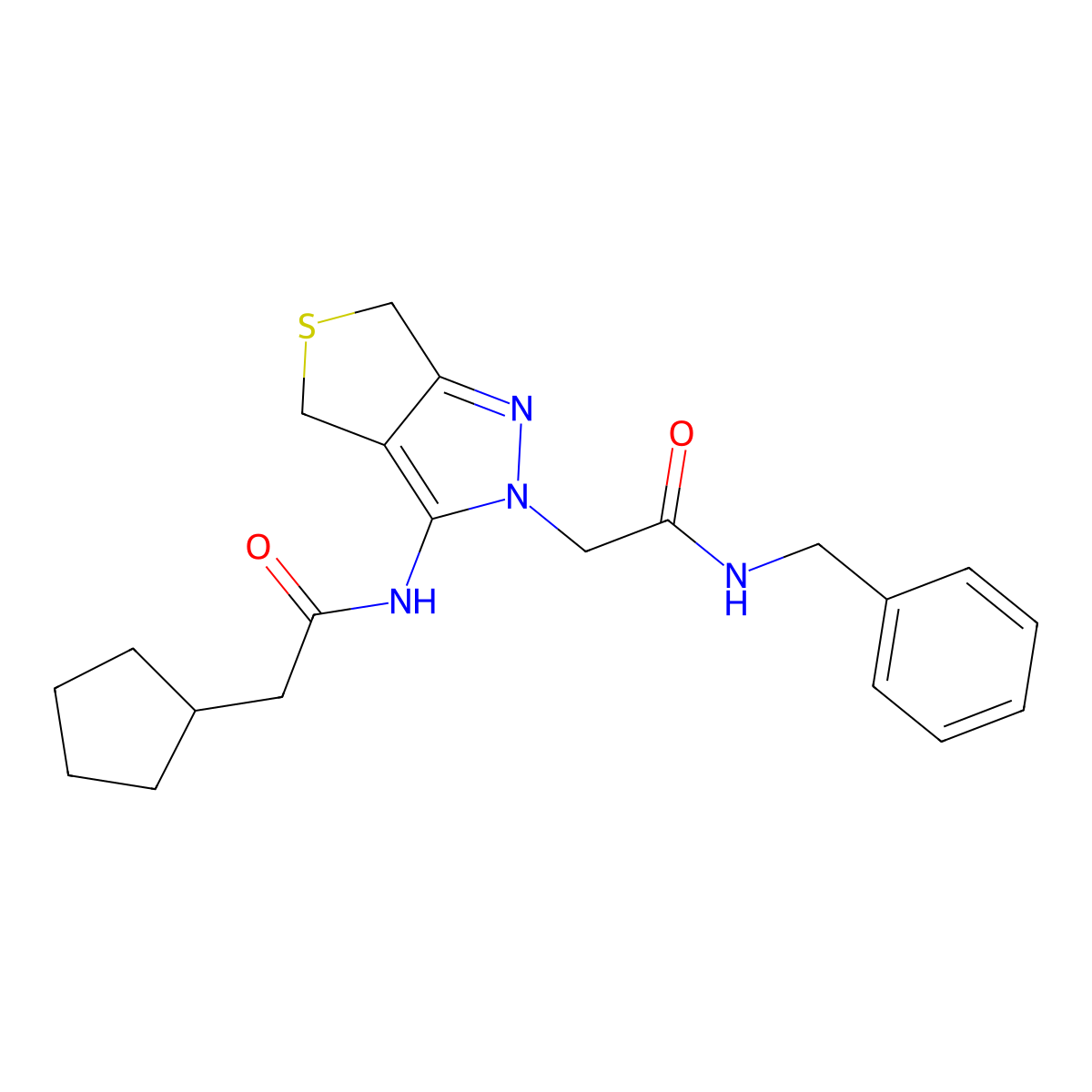 N-benzyl-2-(3-(2-cyclopentylacetamido)-4,6-dihydro-2H-thieno[3,4-c]pyrazol-2-yl)acetamide molecular structure, CAS 1105249-16-8