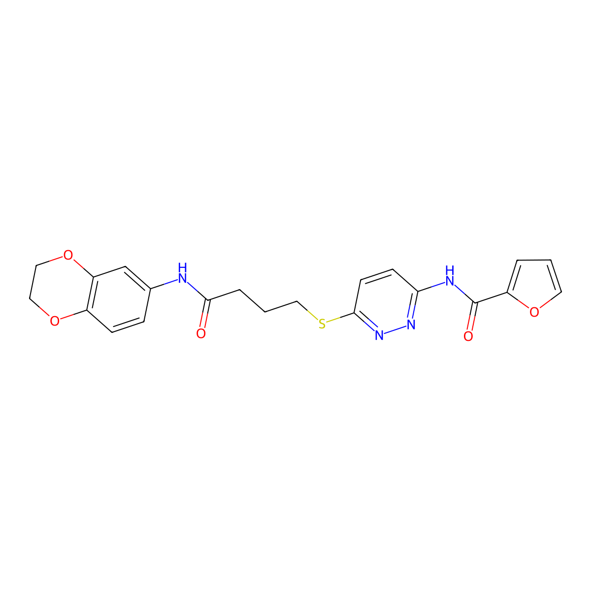 N-(6-((4-((2,3-dihydrobenzo[b][1,4]dioxin-6-yl)amino)-4-oxobutyl)thio)pyridazin-3-yl)furan-2-carboxamide molecular structure, CAS 1105249-17-9