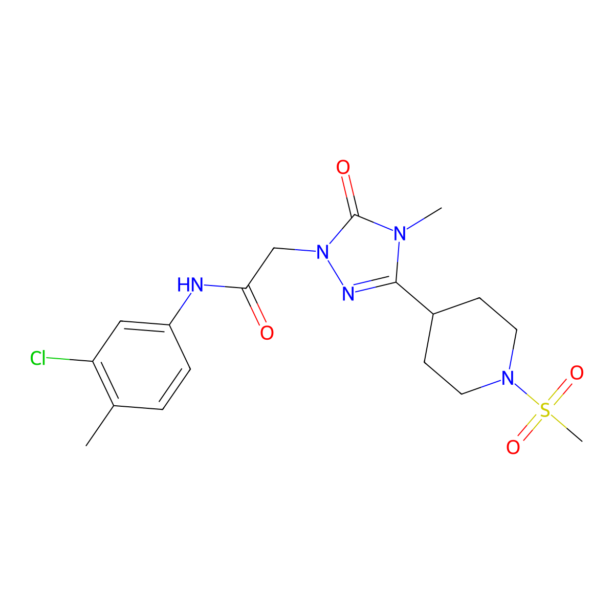N-(3-chloro-4-methylphenyl)-2-(4-methyl-3-(1-(methylsulfonyl)piperidin-4-yl)-5-oxo-4,5-dihydro-1H-1,2,4-triazol-1-yl)acetamide molecular structure, CAS 1105249-21-5