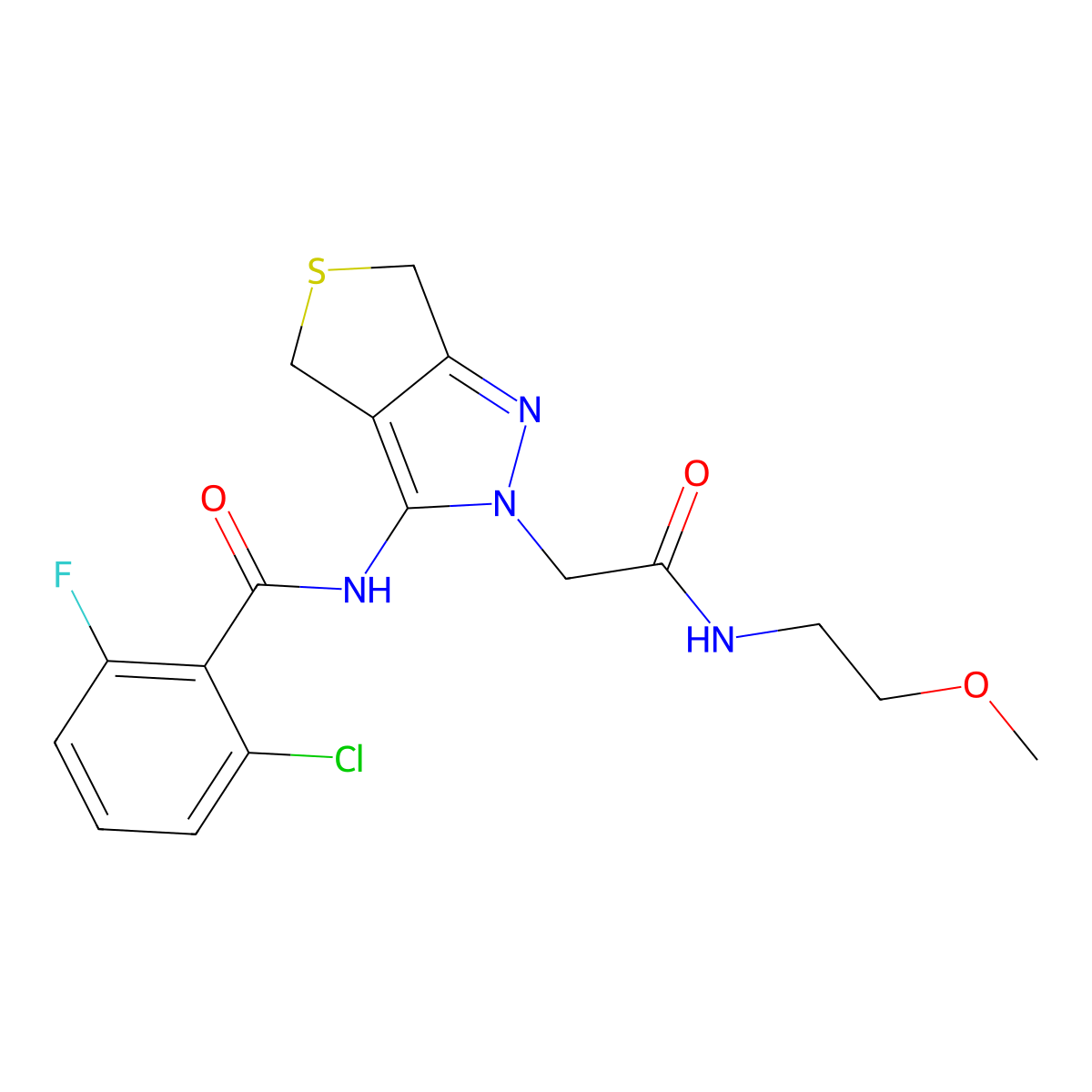 2-chloro-6-fluoro-N-(2-(2-((2-methoxyethyl)amino)-2-oxoethyl)-4,6-dihydro-2H-thieno[3,4-c]pyrazol-3-yl)benzamide molecular structure, CAS 1105249-24-8